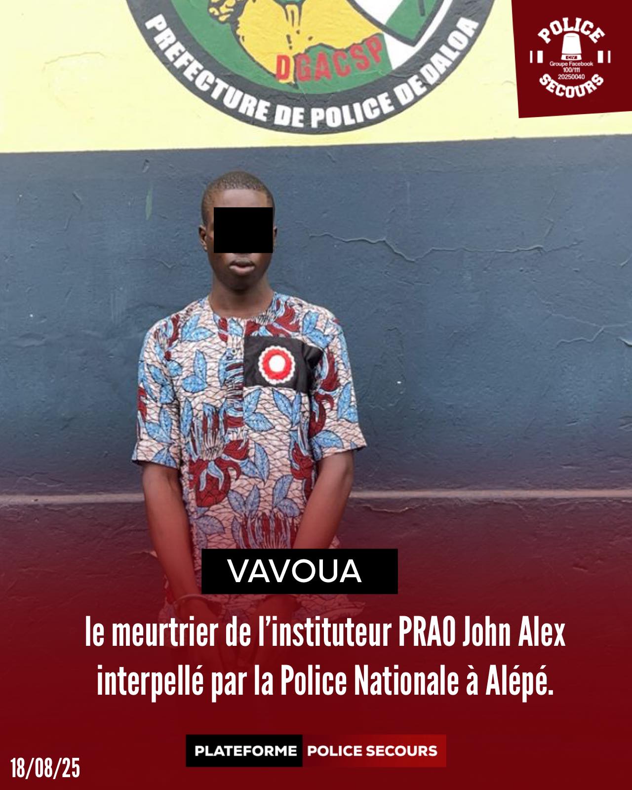Vavoua : le présumé meurtrier de l’instituteur Prao John Alex interpellé à Alépé par la Police nationale