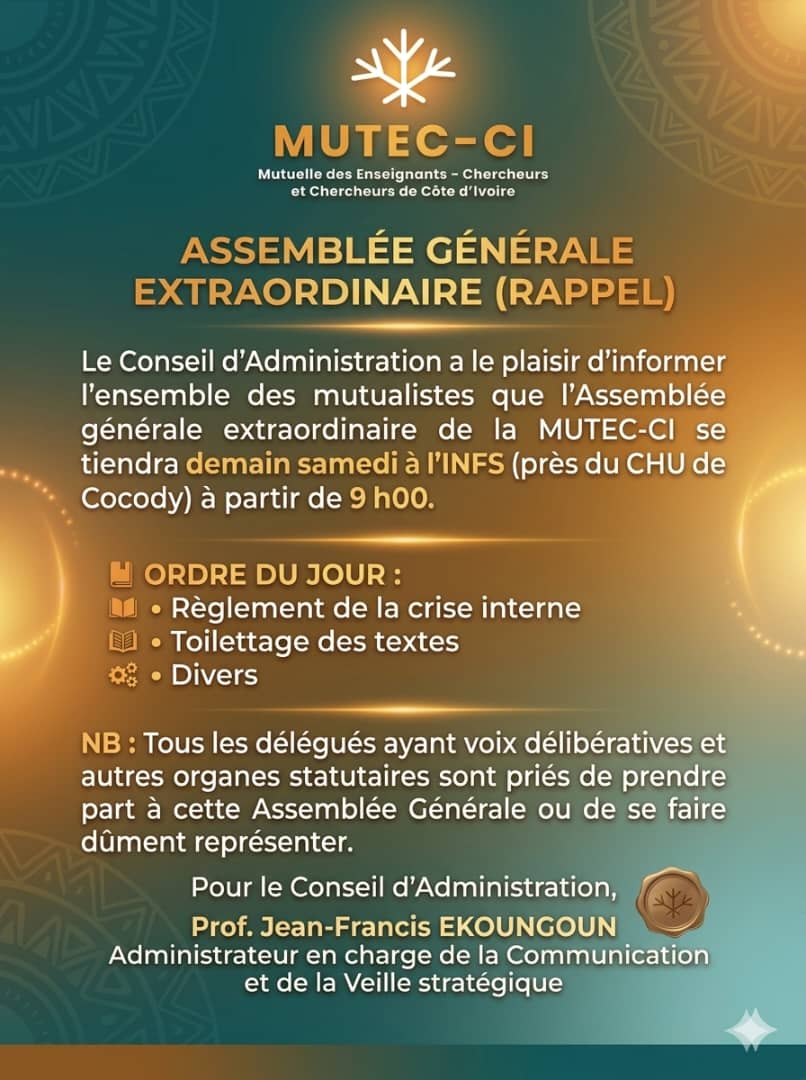 MUTEC-CI : le président du Conseil d’administration met en garde contre une AG annoncée ce samedi