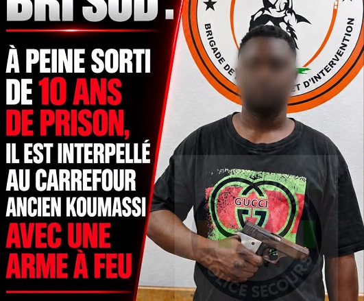 Koumassi : sorti de prison après 10 ans, un homme interpellé avec une arme à feu